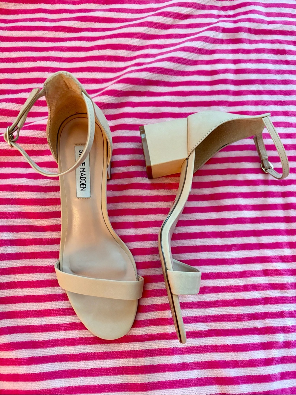 Steve Madden Neutral Ankle-Strap 2” Block Heels - W 8